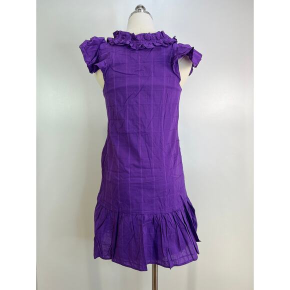 Never A Wallflower High Neck Dress Purple Windowpane Cotton - Picture 8 of 9
